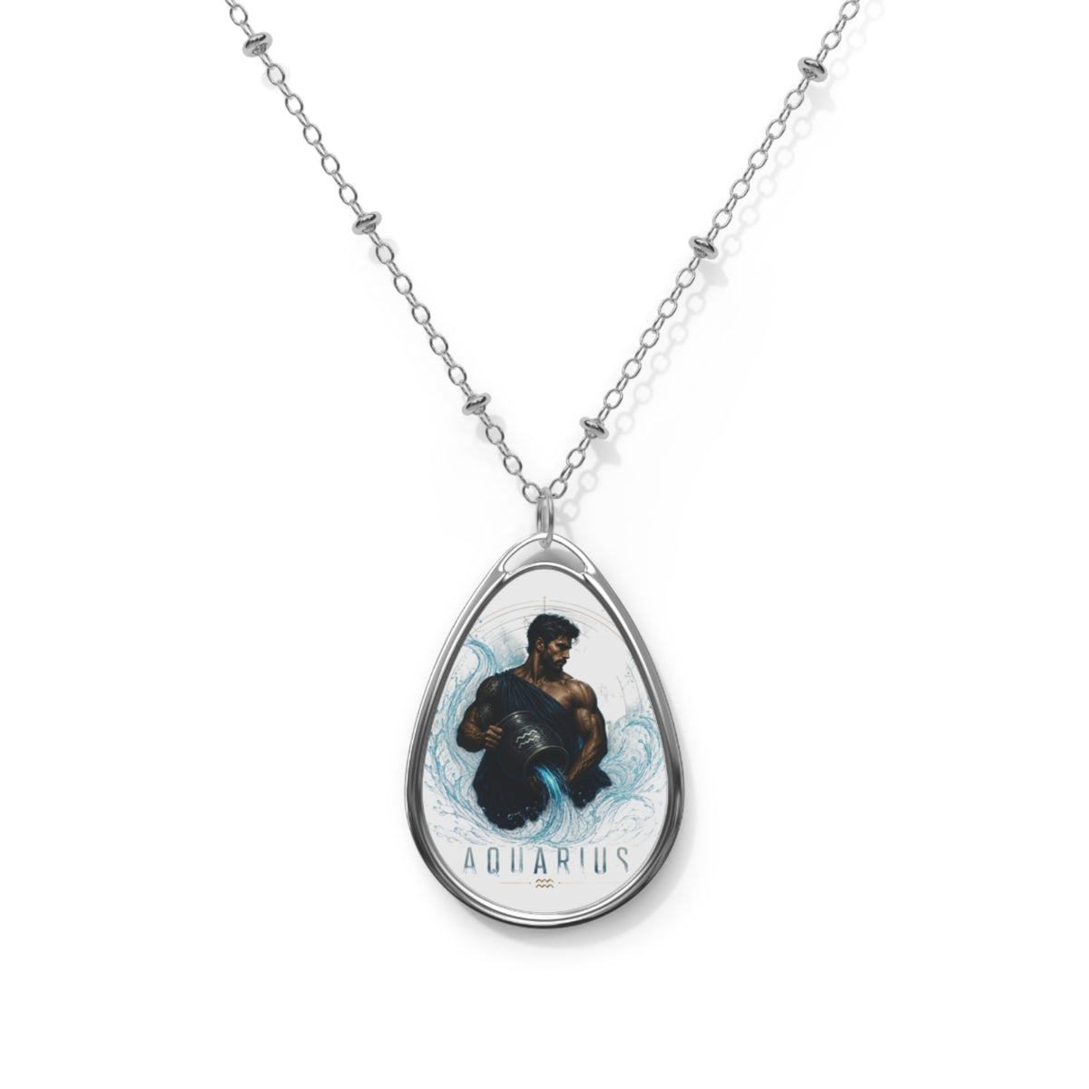 Aquarius Zodiac Oval Necklace