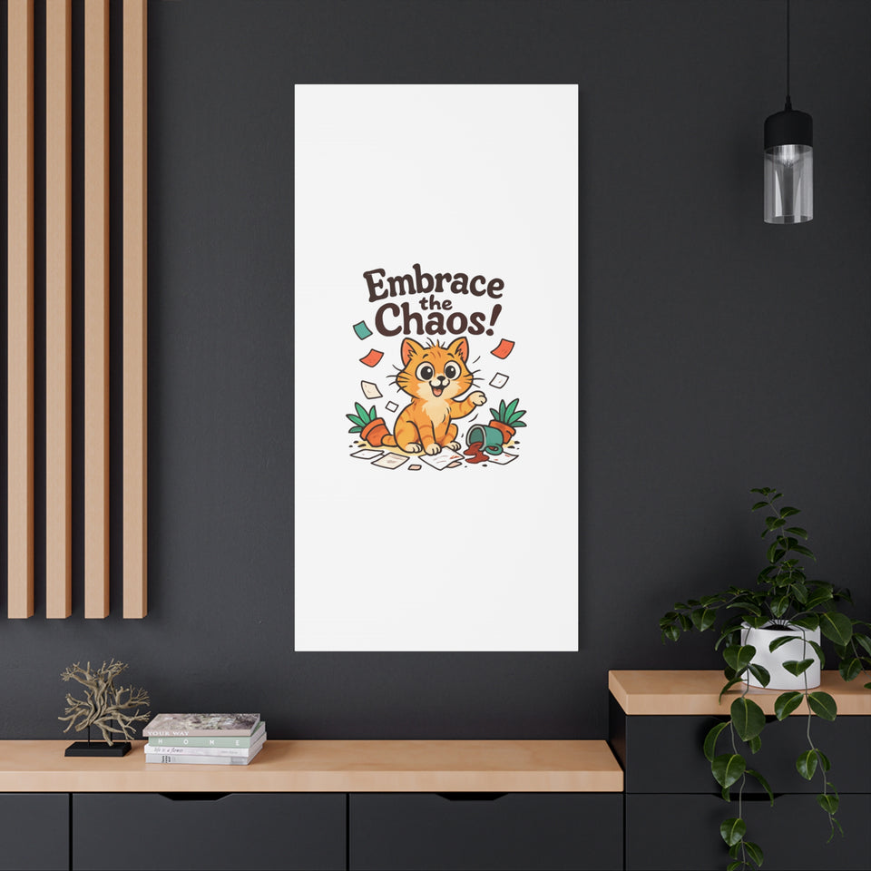Embrace the Chaos! Cat Canvas Wall Art — Playful Orange Kitten Illustration