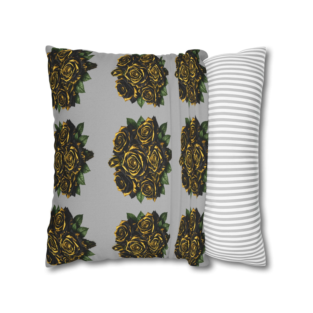 Red Rose Pattern Pillowcase — Floral Square Decorative Throw Pillow