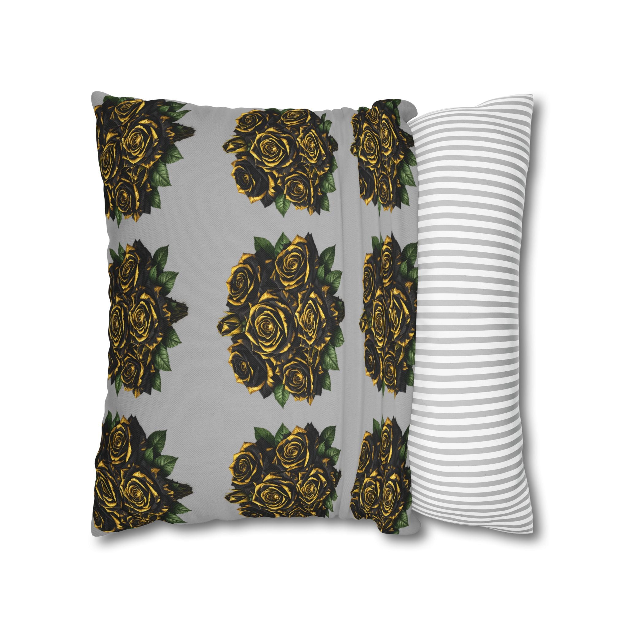 Red Rose Pattern Pillowcase — Floral Square Decorative Throw Pillow