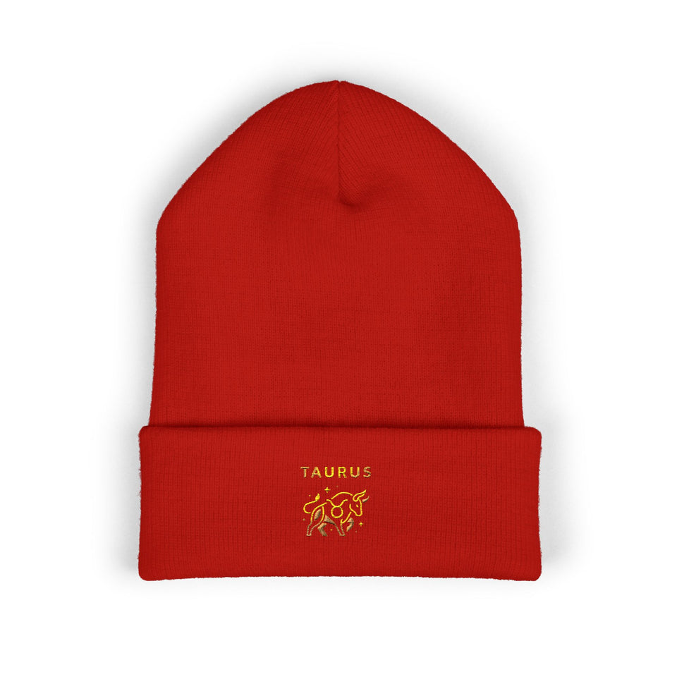 Taurus Beanie – Embroidered Floral Zodiac Winter Hat