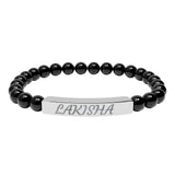 Engraved Natural Stone Stretch Bracelet — Personalized Name Bar