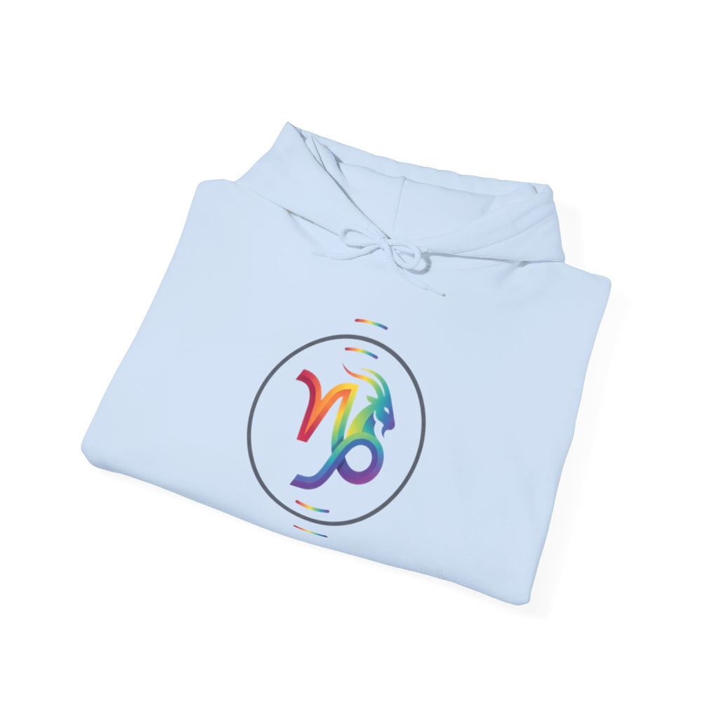 Capricorn Rainbow Zodiac Hoodie — Colorful Astrology Sweatshirt with Capricorn Symbol