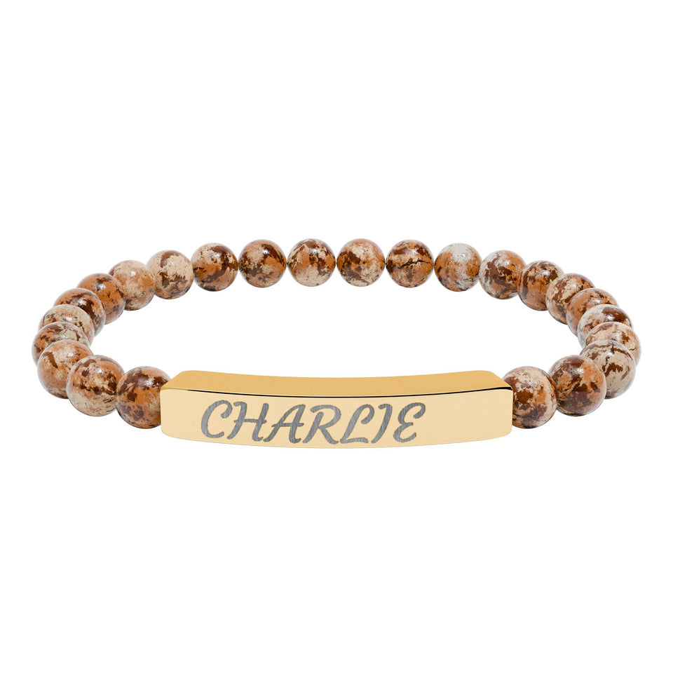 Engraved Natural Stone Stretch Bracelet — Personalized Name Bar