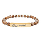 Engraved Natural Stone Stretch Bracelet — Personalized Name Bar