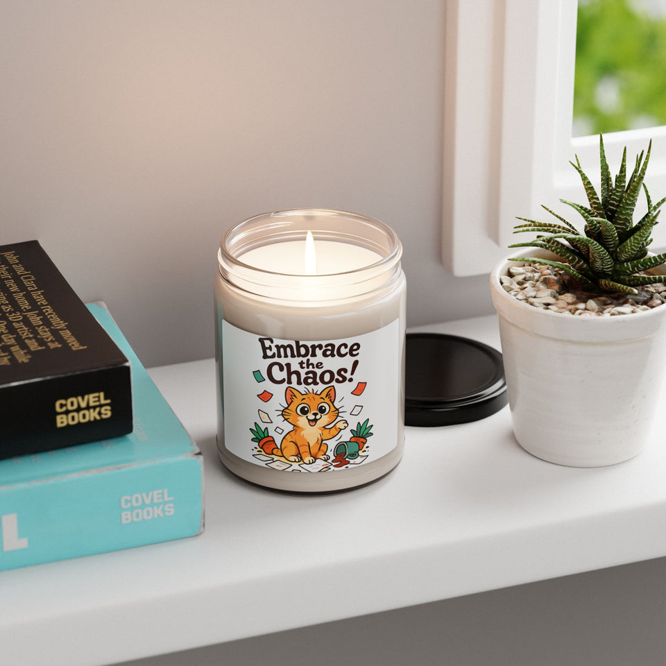 CartersLog Embrace the Chaos Cat Soy Candle – 9oz Hand-Poured, 12 Scents, Reusable Jar