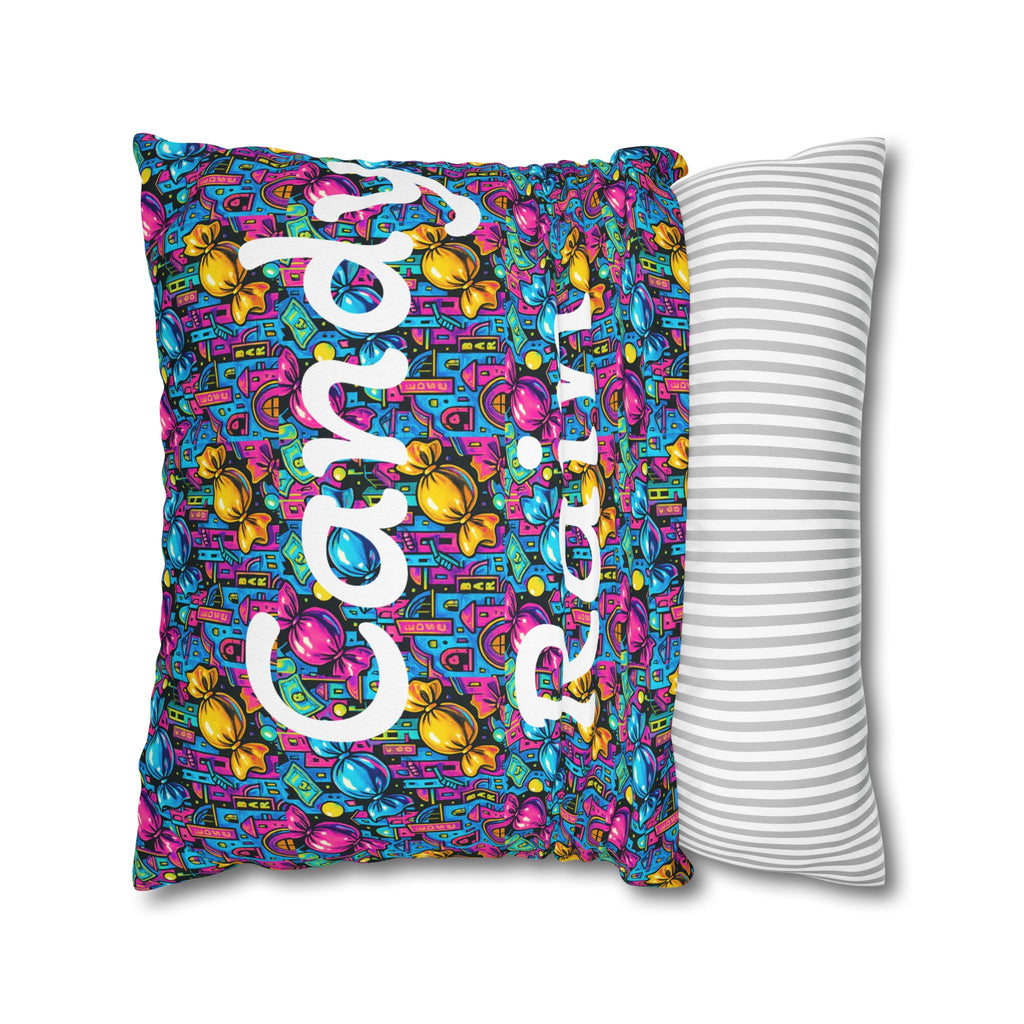 Candy Rain Decorative Pillow Cover — Colorful Retro Candy Art Square Pillowcase