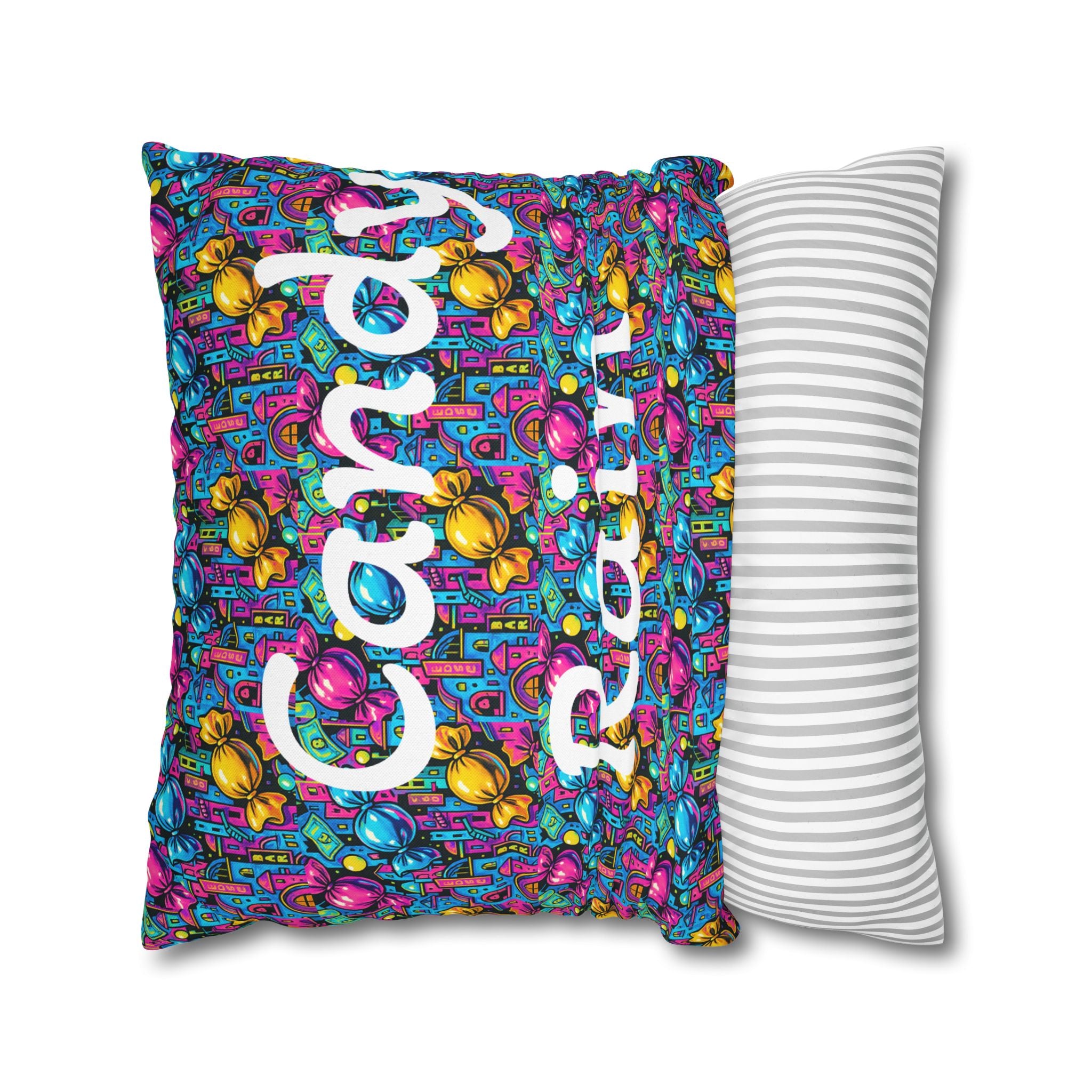 Candy Rain Decorative Pillow Cover — Colorful Retro Candy Art Square Pillowcase