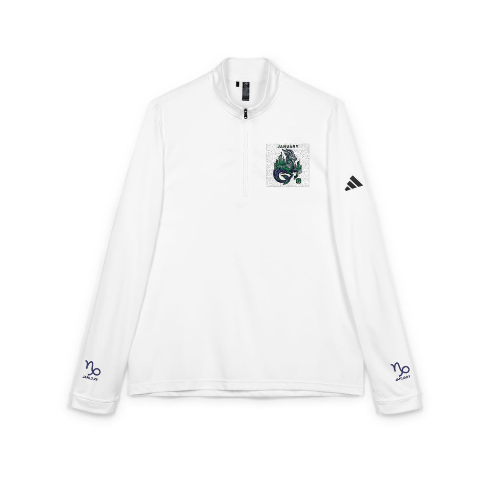 Green Floral Dragon Embroidery Quarter-Zip Pullover