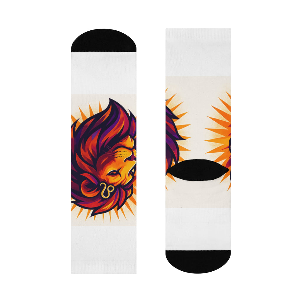 Flame Mane Leo Lioness Cushioned Crew Socks | Animal Art, Bold Color