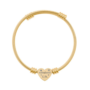 Engravable Heart Cuff Bracelet — Personalized Name/Date Stainless Steel Bangle (Silver or Gold)