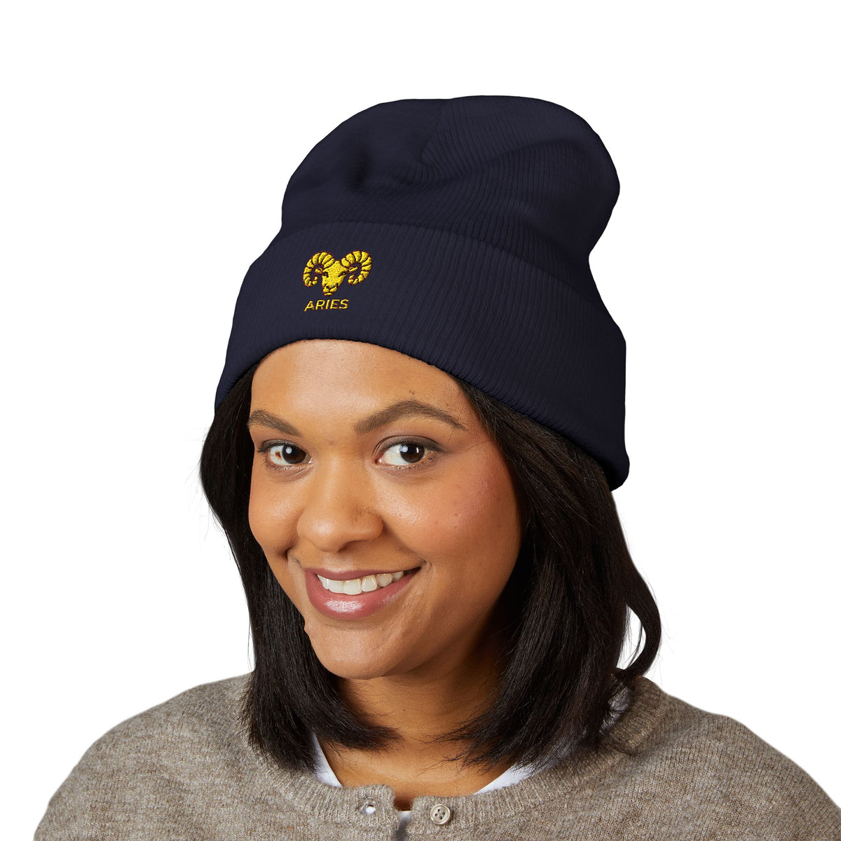 Aries Zodiac Embroidered Cuffed Beanie