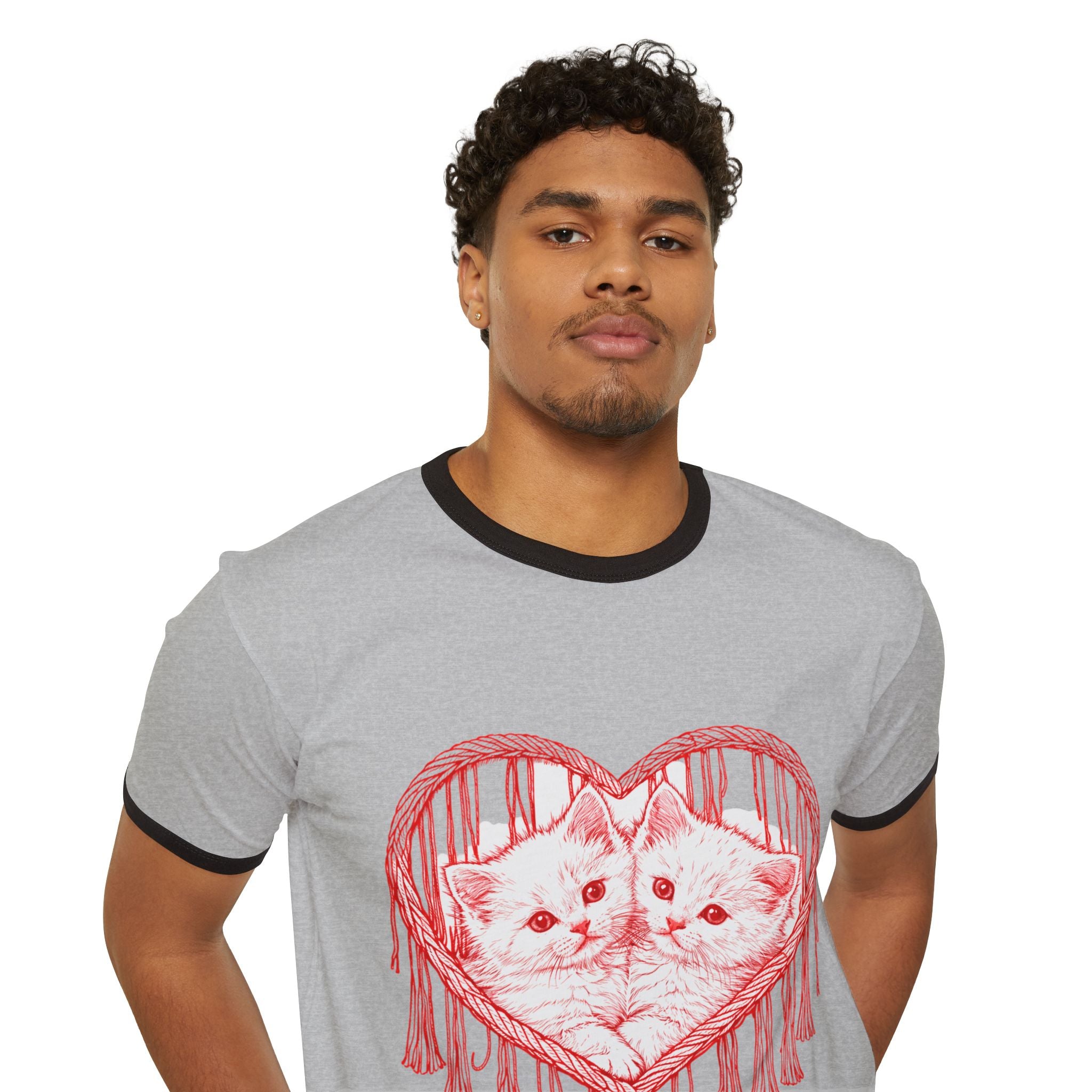 Cat Heart Ringer Tee — “My 1st Love” Retro Kitty Valentine T‑Shirt