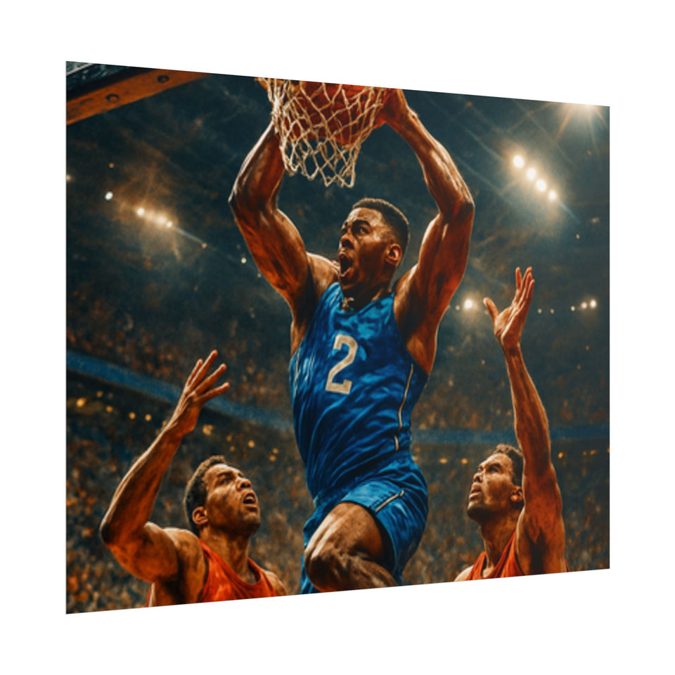 Poster Print, Dynamic Basketball Art Decor for Gamer Gift, Man Cave, Athletic Office, Sports Wall Art