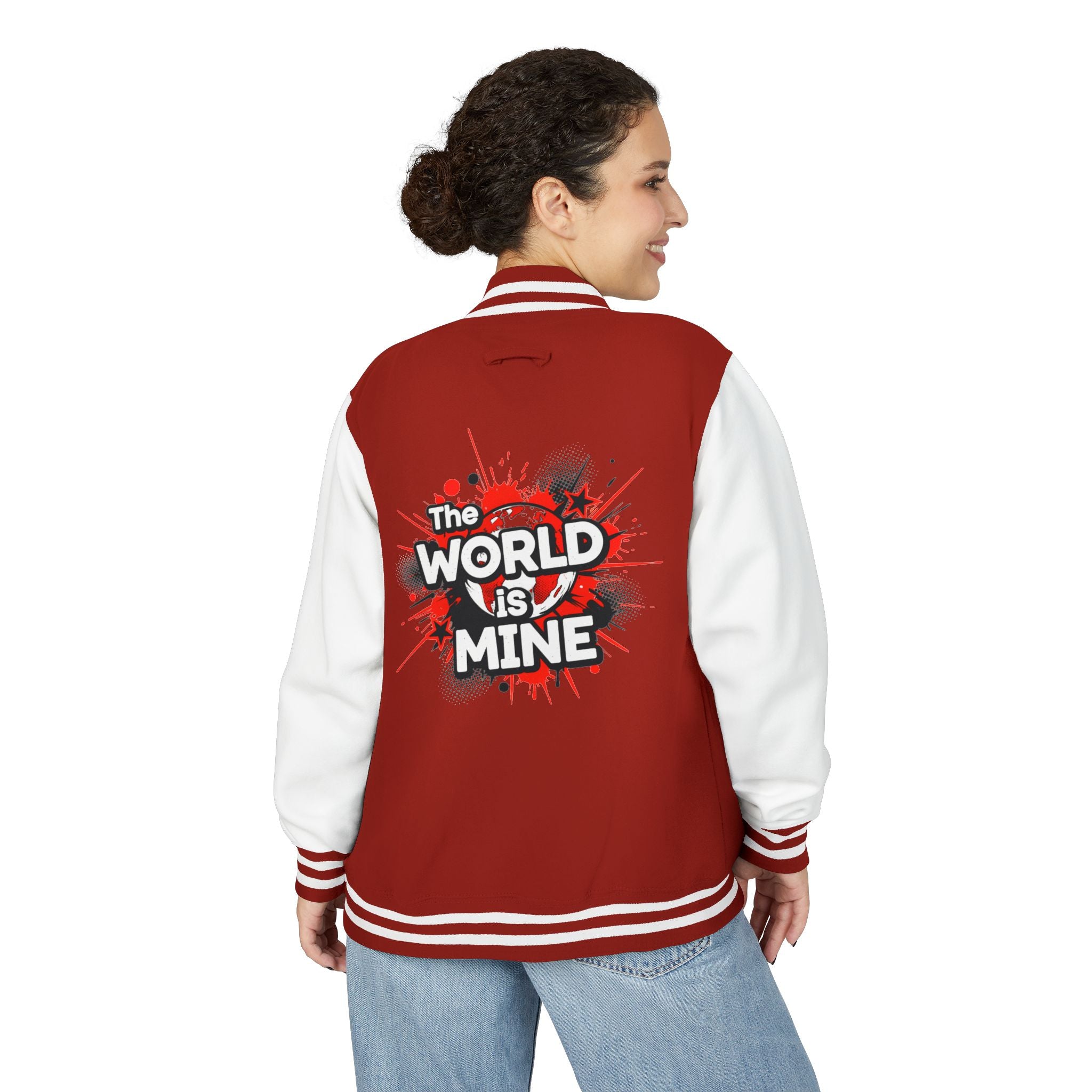 World Is Mine Graffiti Logo Letterman Jacket | KC Chest Monogram