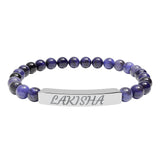 Engraved Natural Stone Stretch Bracelet — Personalized Name Bar