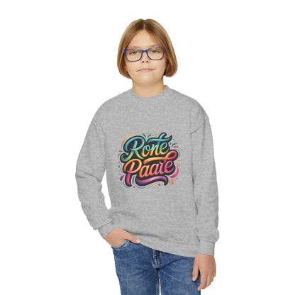 Retro Script Rone Paate Youth Crewneck Sweatshirt | Colorful Handlettering