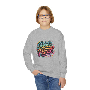 Retro Script Rone Paate Youth Crewneck Sweatshirt | Colorful Handlettering