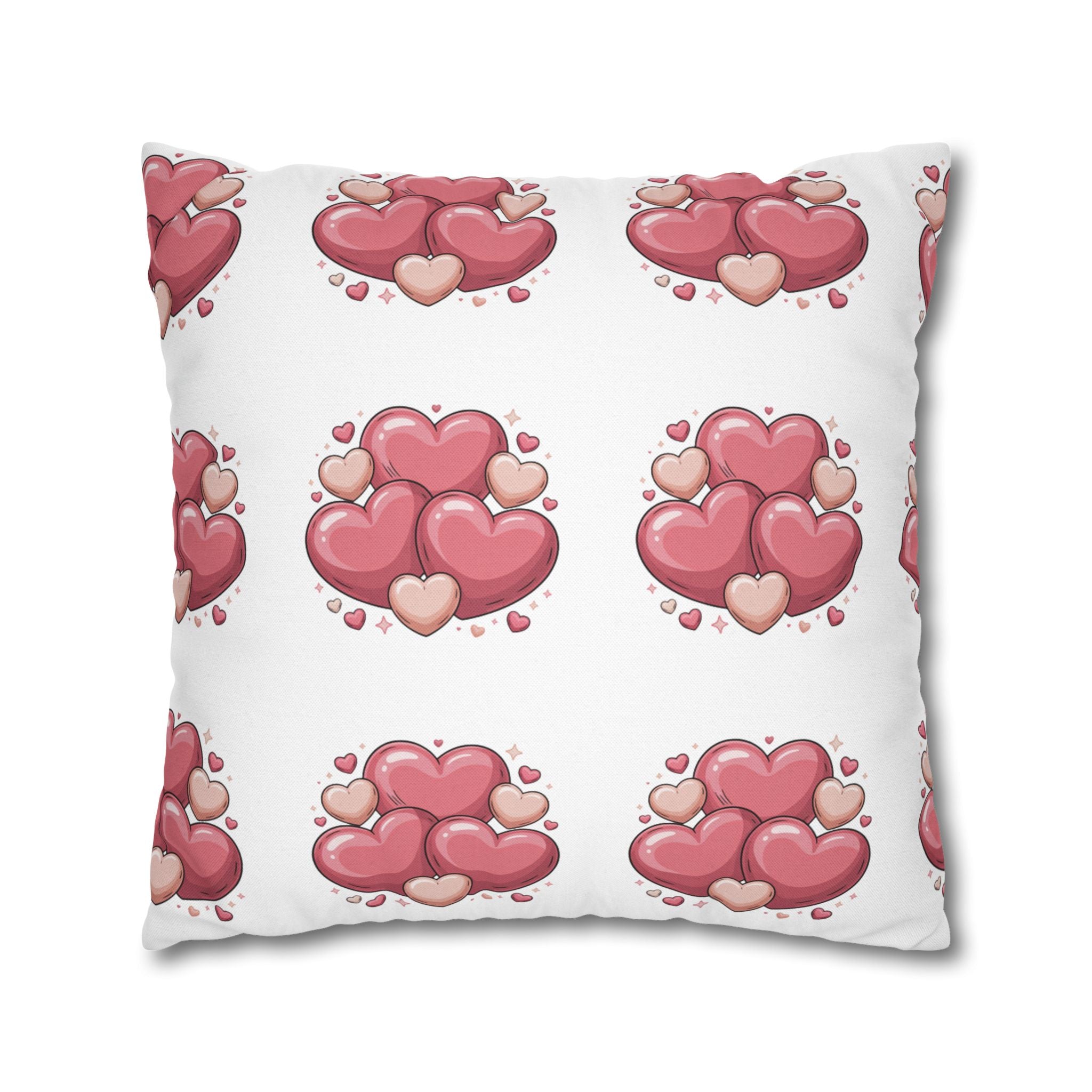 Heart Cluster Pillowcase — Cute Pink Valentine Decorative Throw Pillow