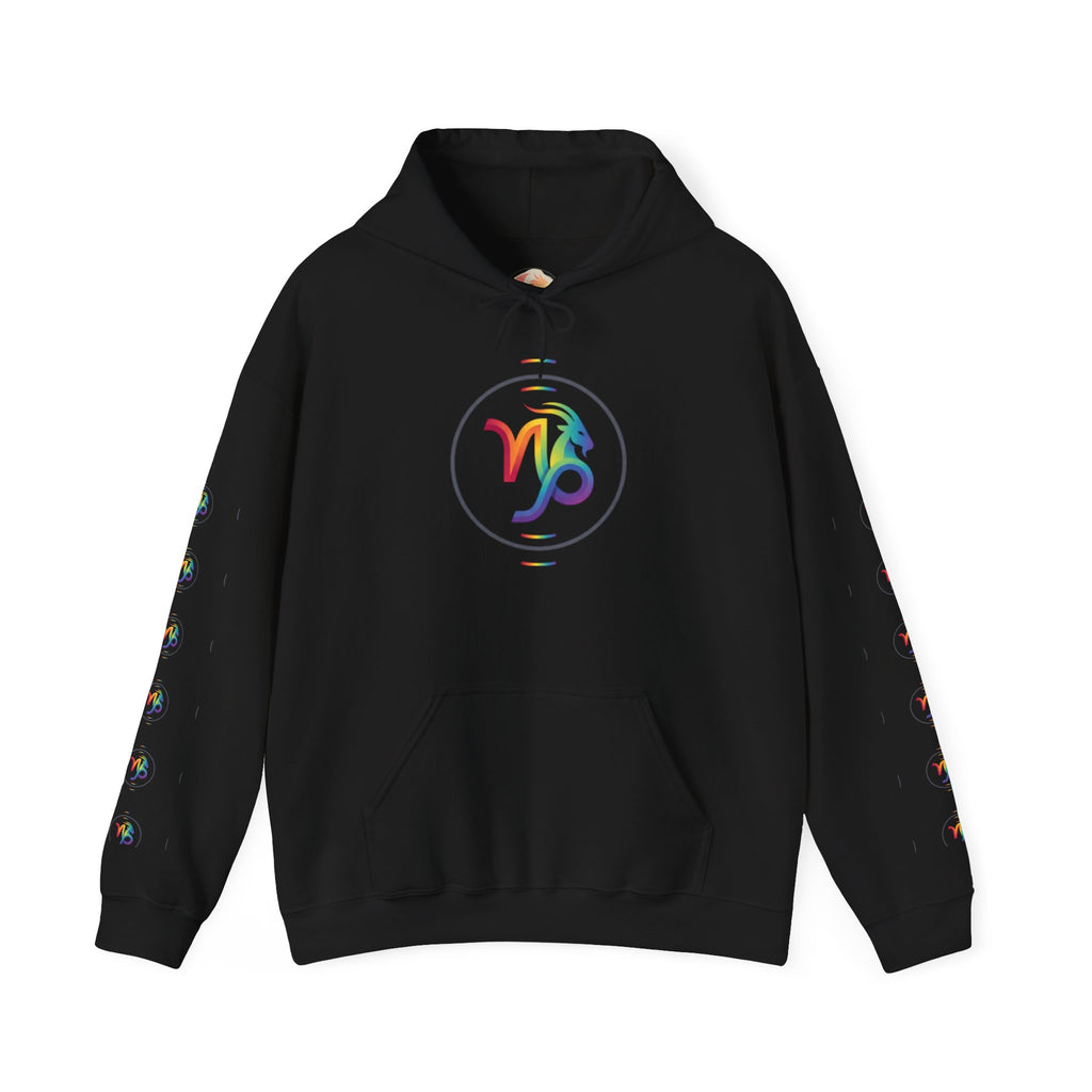 Capricorn Rainbow Zodiac Hoodie — Colorful Astrology Sweatshirt with Capricorn Symbol