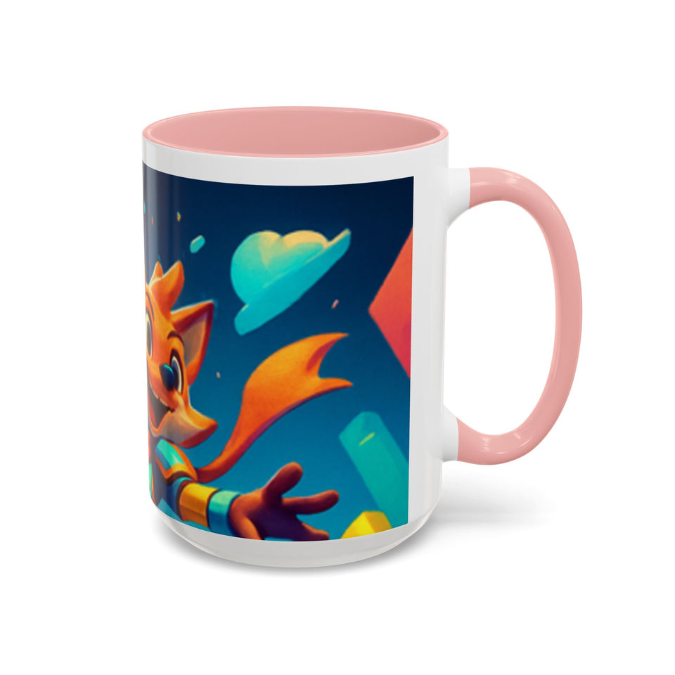 CartersLog Happy Fox Space Adventure Accent Coffee Mug – 11oz & 15oz Cute Cosmic Design
