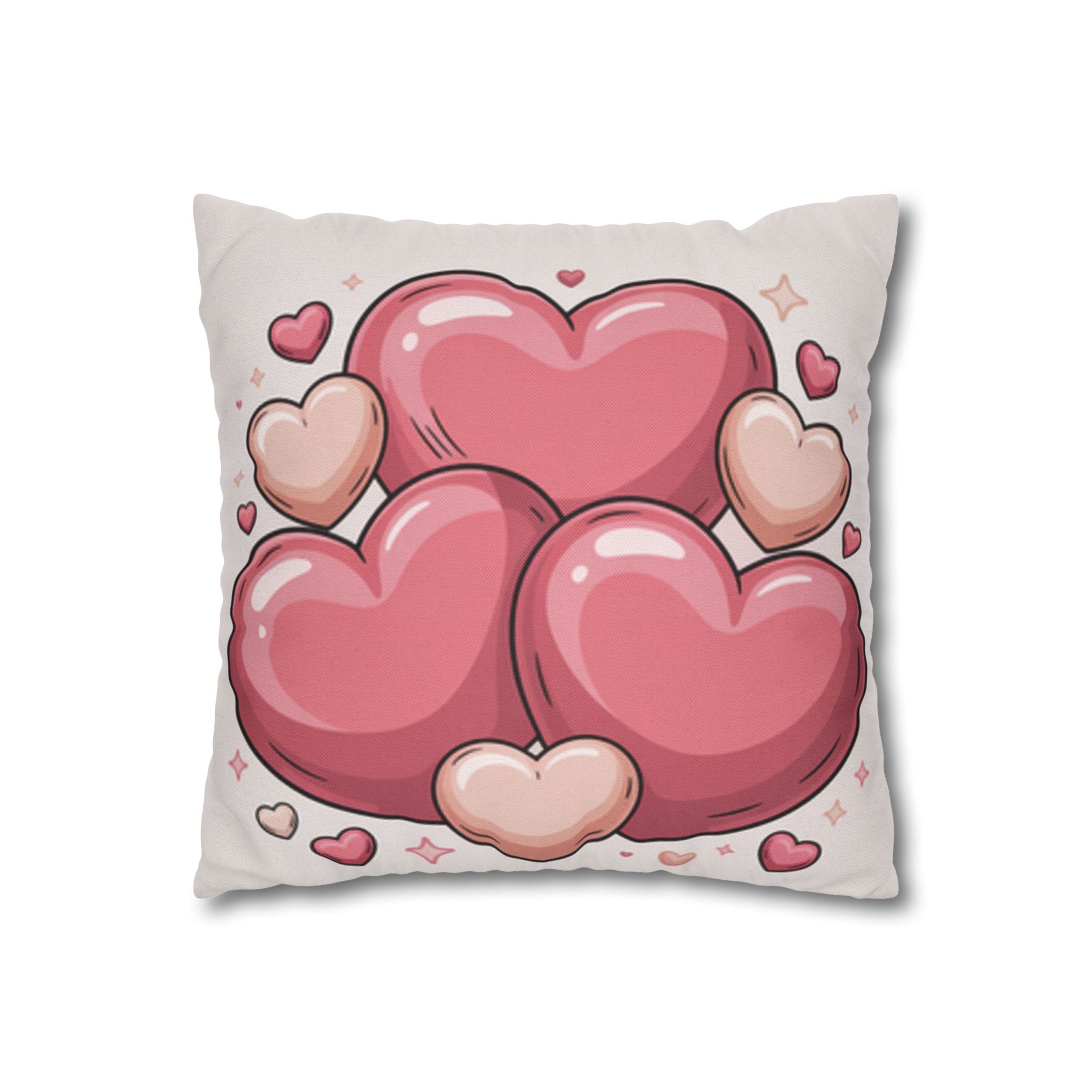 Heart Cluster Pillowcase — Cute Pink Valentine Decorative Throw Pillow