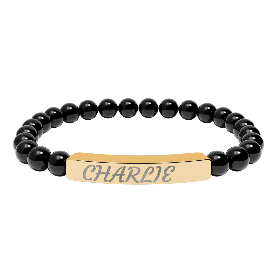 Engraved Natural Stone Stretch Bracelet — Personalized Name Bar