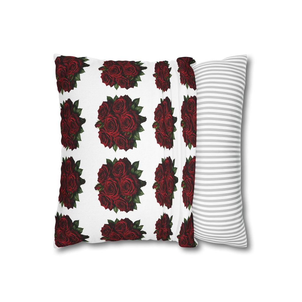 Red Rose Pattern Pillowcase — Floral Square Decorative Throw Pillow