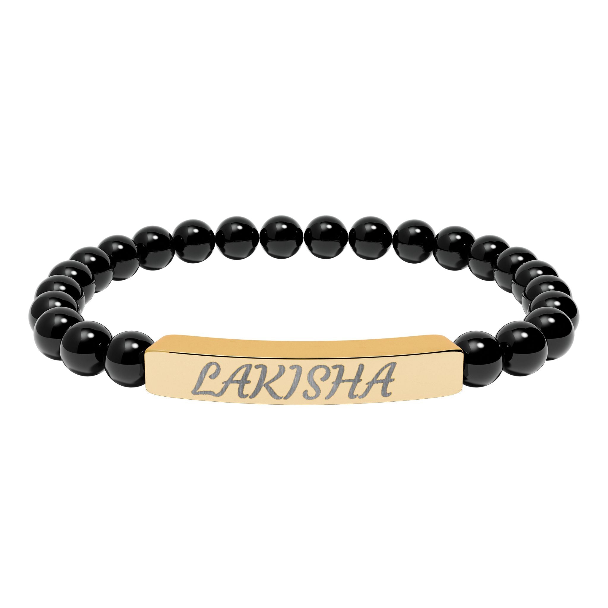 Engraved Natural Stone Stretch Bracelet — Personalized Name Bar