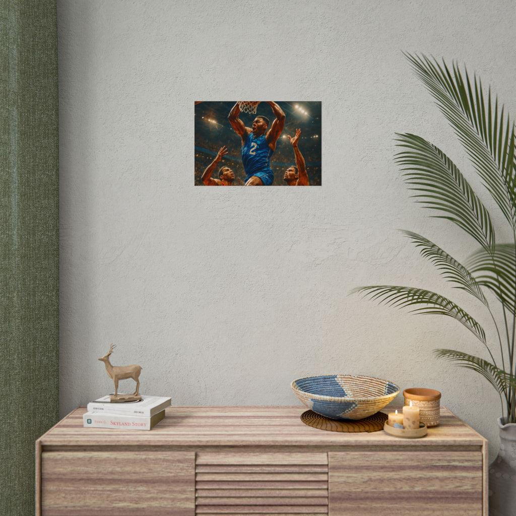 Poster Print, Dynamic Basketball Art Decor for Gamer Gift, Man Cave, Athletic Office, Sports Wall Art