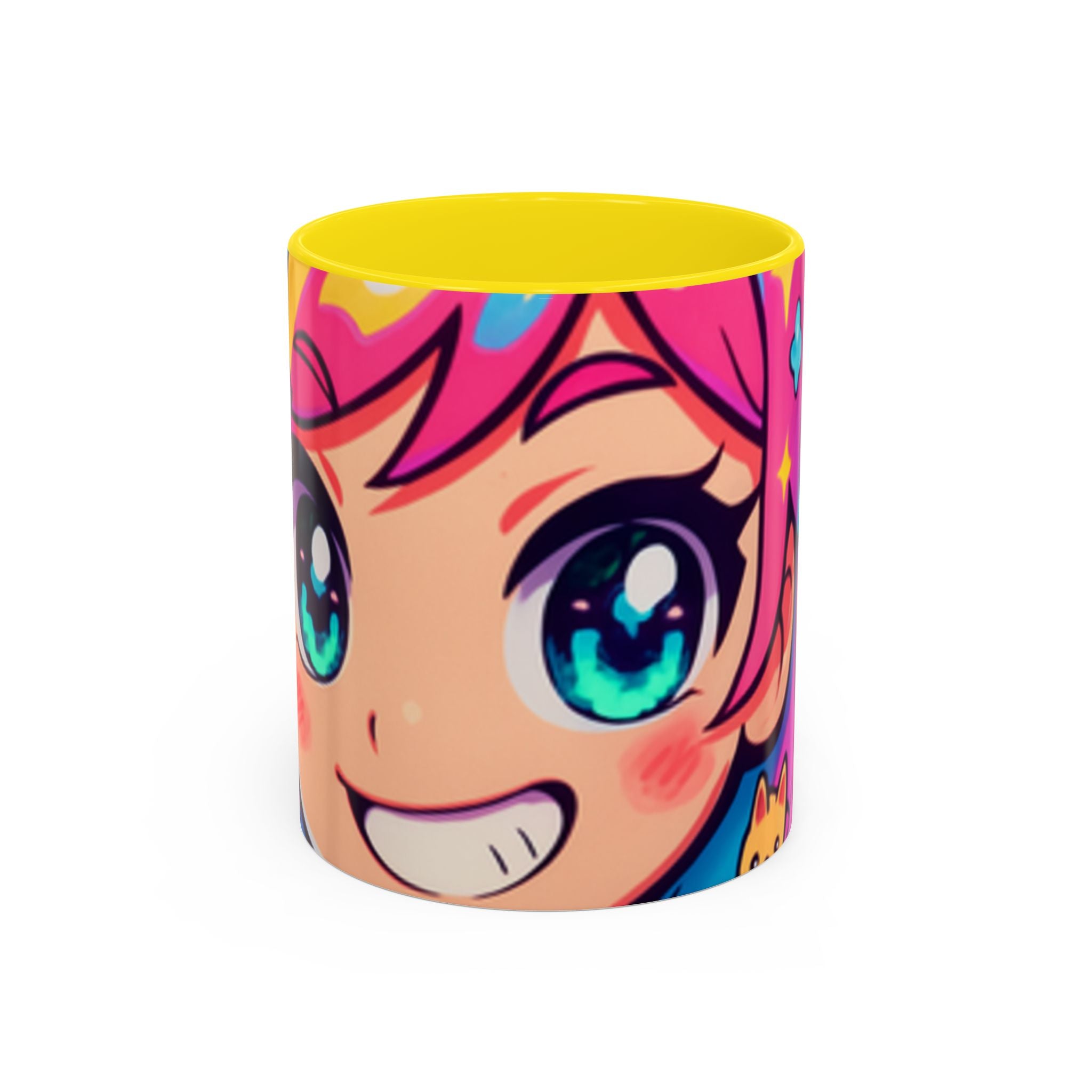 Vibrant Anime Inspired Coffee Mug, Cute Cat Lover Gift, Fun Kitchen Accessory, Bright Accent Mug for Daily Use, Whimsical Drinkware