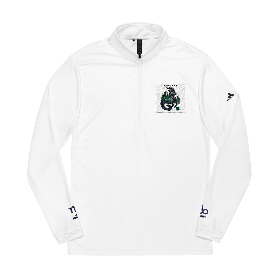 Green Floral Dragon Embroidery Quarter-Zip Pullover
