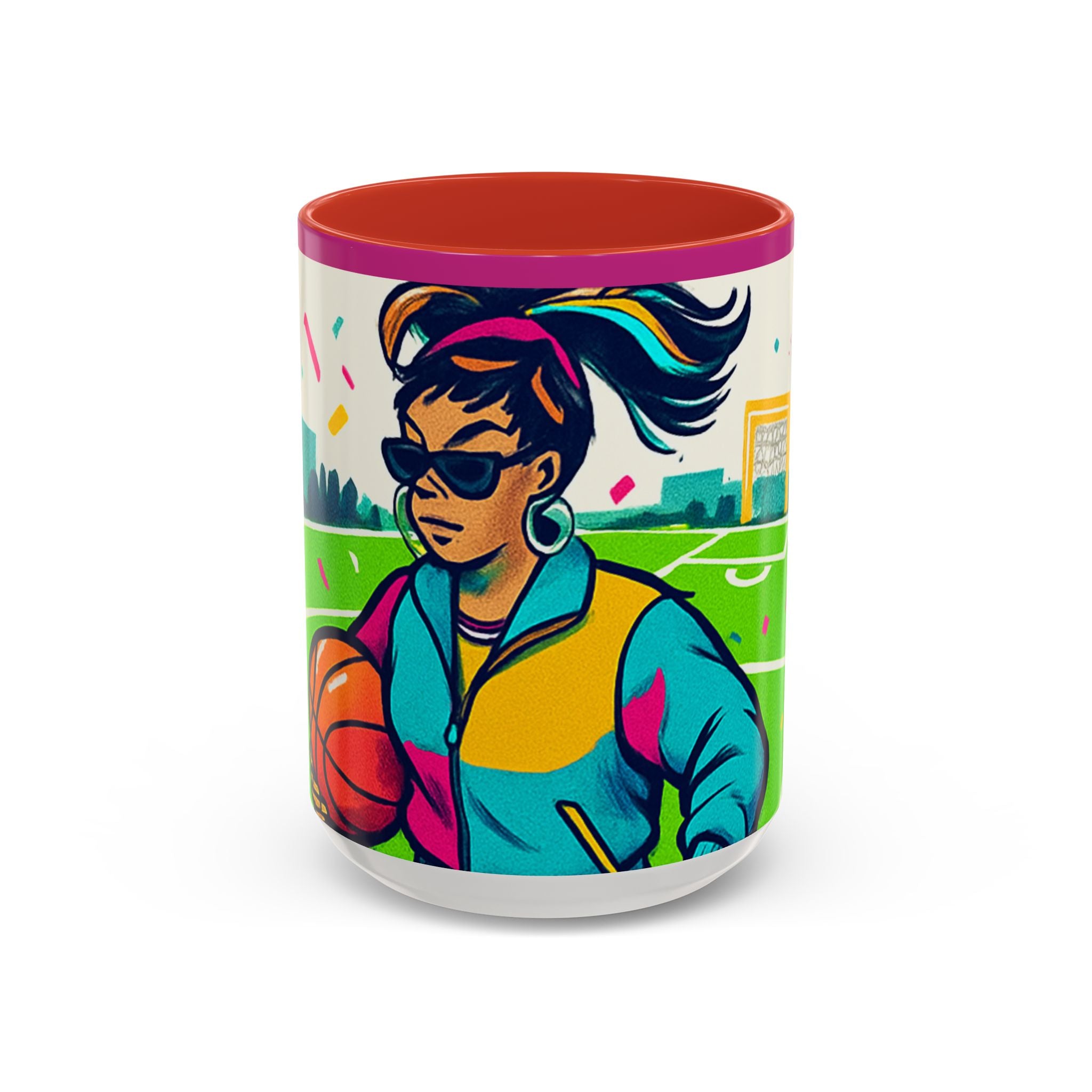 Colorful Basketball Lover's Mug - Vintage Sporty Style, Gifts for Athletes, Trendy Coffee Cup, Fitness Decor, Retro Basketball Design