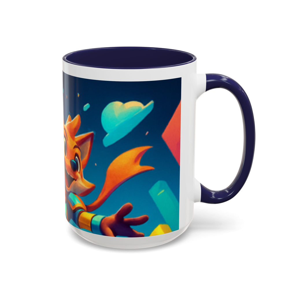 Happy Fox Space Adventure Accent Coffee Mug | Cute Fox Character, Colorful Cosmic Design