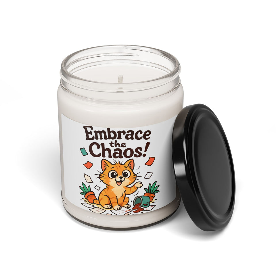 CartersLog Embrace the Chaos Cat Soy Candle – 9oz Hand-Poured, 12 Scents, Reusable Jar