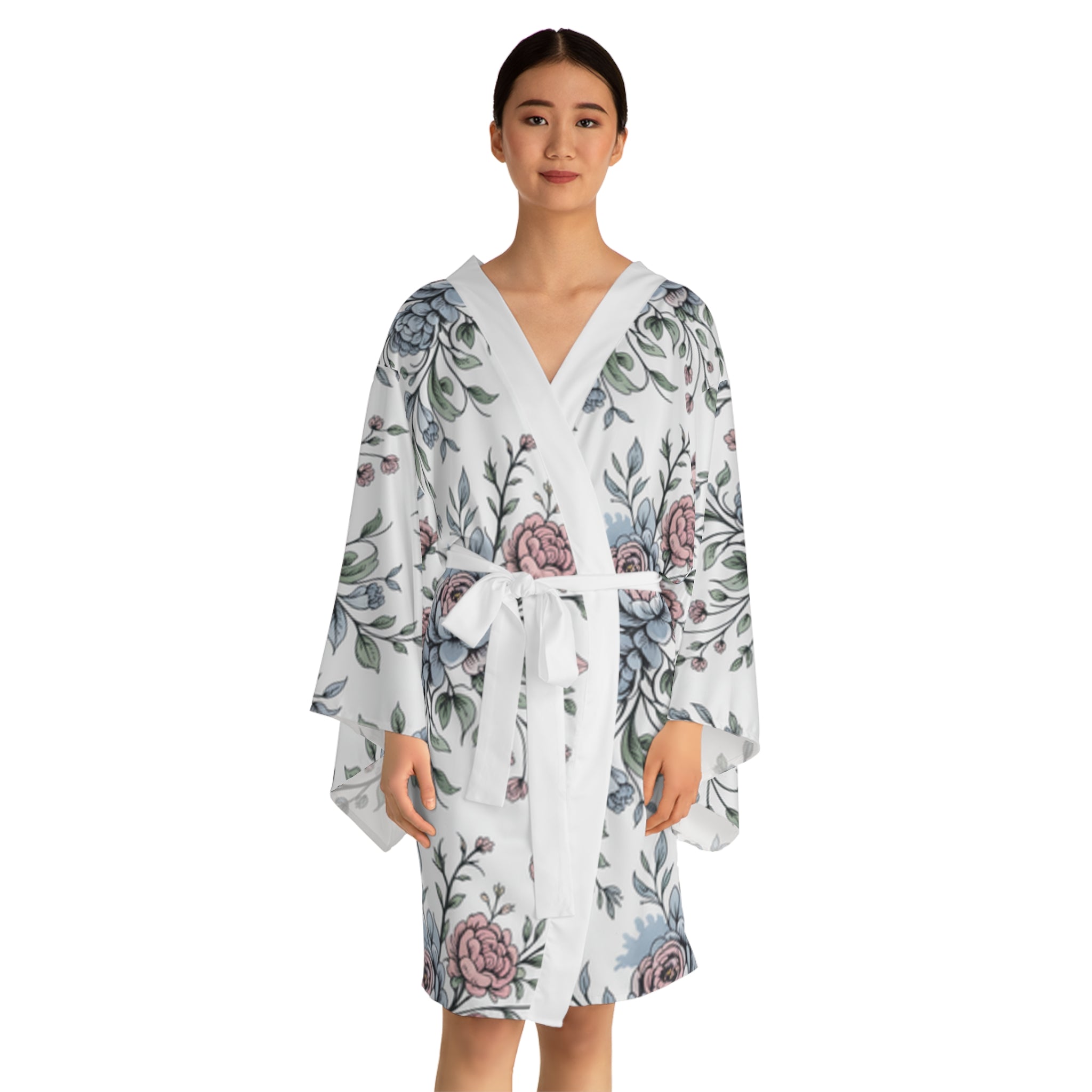 Vintage Floral Watercolor Kimono Robe | Long Sleeve Kimono