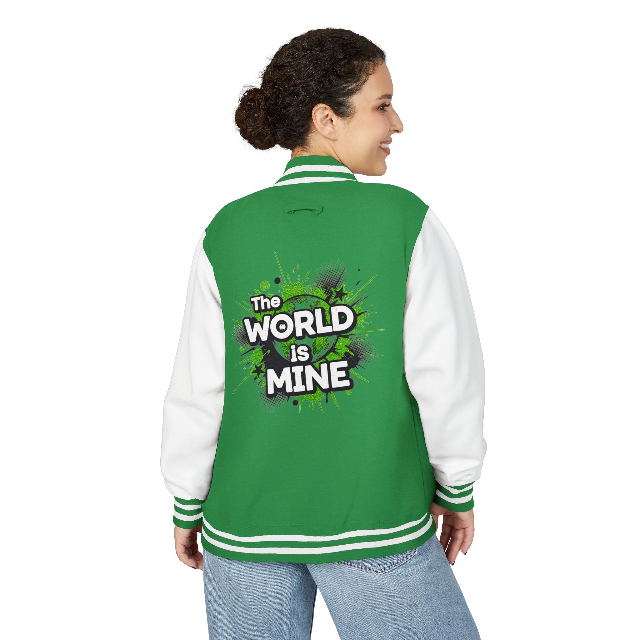 World Is Mine Graffiti Logo Letterman Jacket | KC Chest Monogram