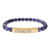 Engraved Natural Stone Stretch Bracelet — Personalized Name Bar