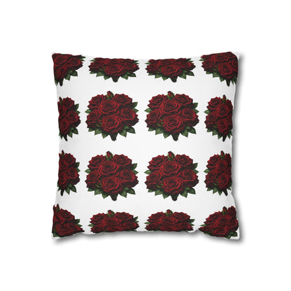Red Rose Pattern Pillowcase — Floral Square Decorative Throw Pillow