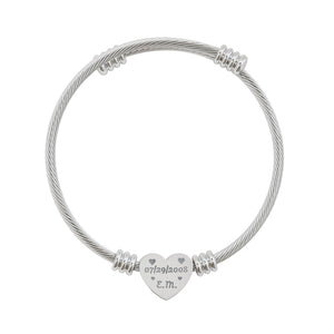 Engravable Heart Cuff Bracelet — Personalized Name/Date Stainless Steel Bangle (Silver or Gold)