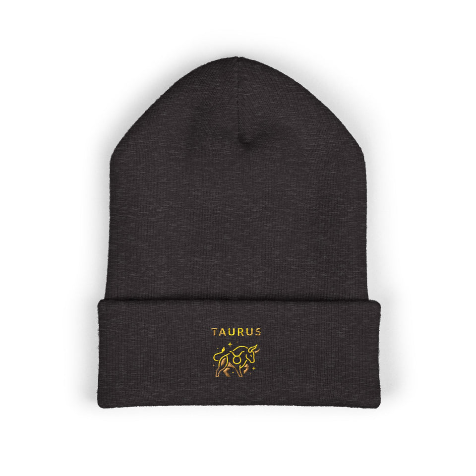 Taurus Beanie – Embroidered Floral Zodiac Winter Hat