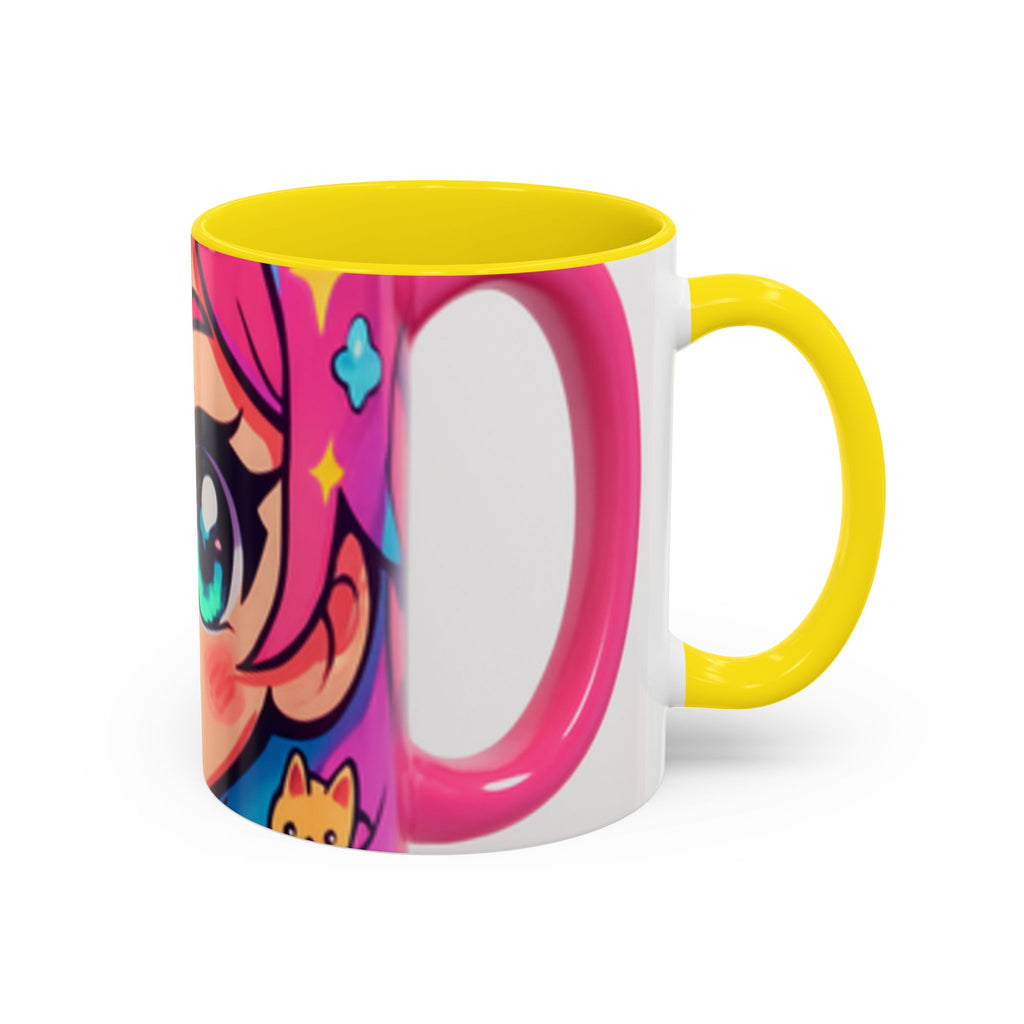 Vibrant Anime Inspired Coffee Mug, Cute Cat Lover Gift, Fun Kitchen Accessory, Bright Accent Mug for Daily Use, Whimsical Drinkware