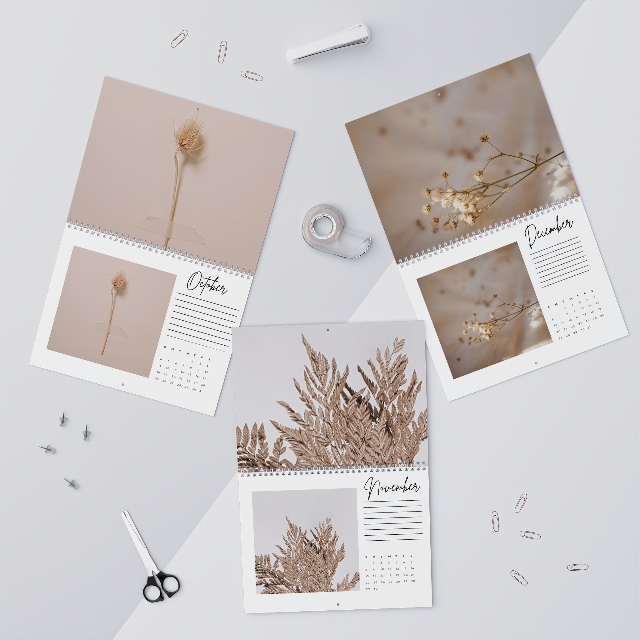 Neutral Leaf Art Wall Calendar | Monthly Planner Calendar