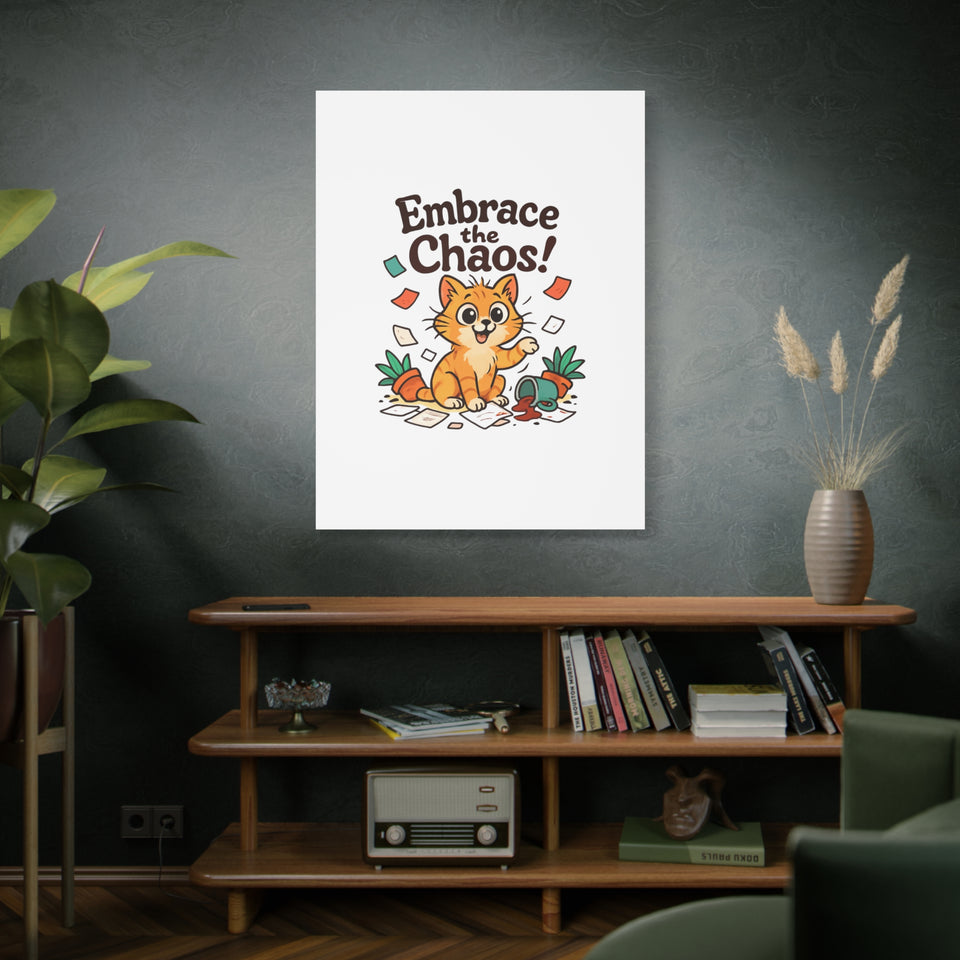 Embrace the Chaos! Cat Canvas Wall Art — Playful Orange Kitten Illustration