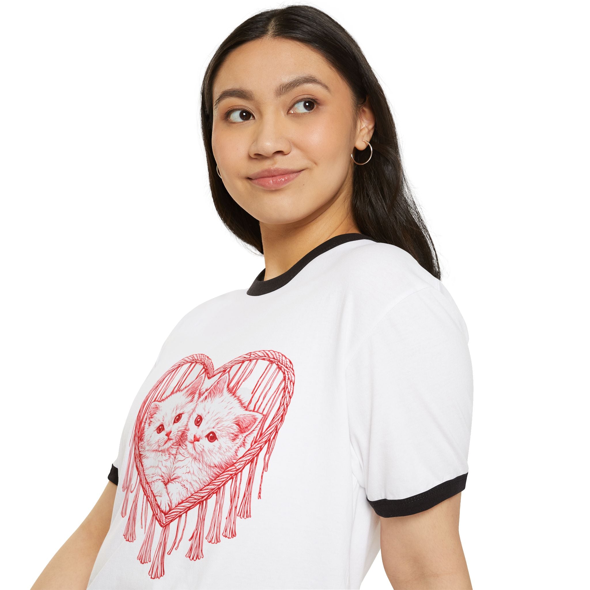 Cat Heart Ringer Tee — “My 1st Love” Retro Kitty Valentine T‑Shirt