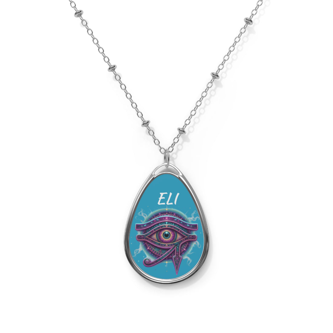 Purple Eye of Horus Teardrop Oval Necklace, Egyptian Protective Amulet