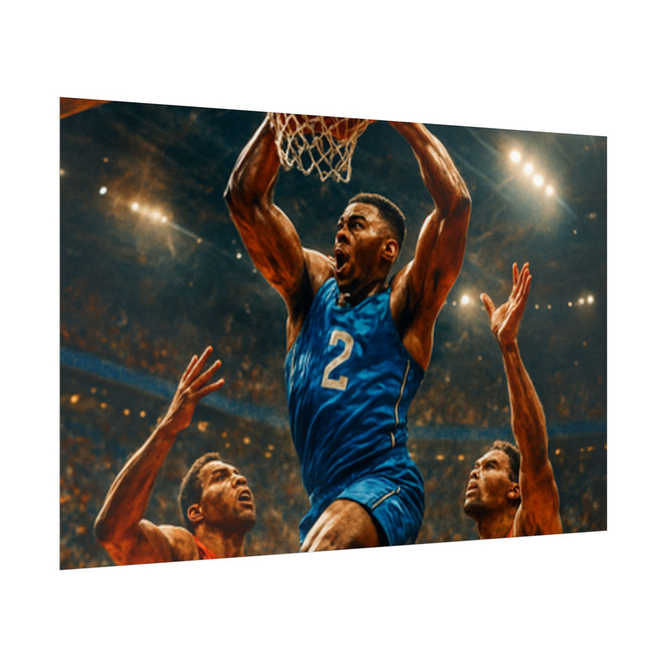 Poster Print, Dynamic Basketball Art Decor for Gamer Gift, Man Cave, Athletic Office, Sports Wall Art