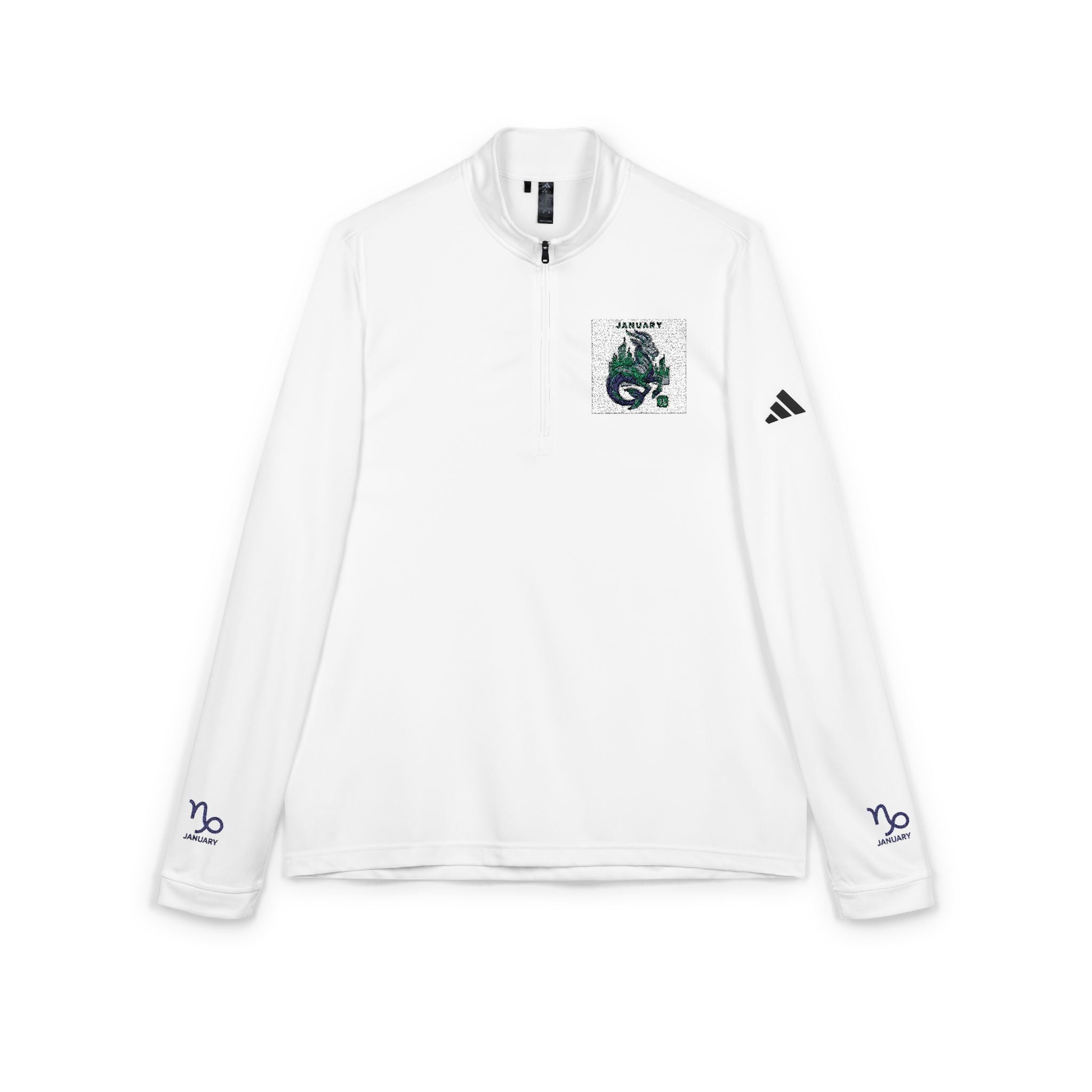 Green Floral Dragon Embroidery Quarter-Zip Pullover