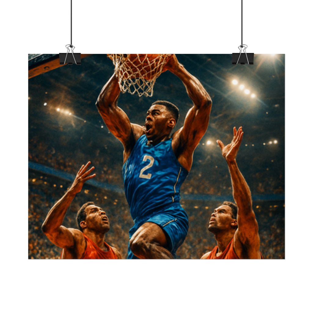 Poster Print, Dynamic Basketball Art Decor for Gamer Gift, Man Cave, Athletic Office, Sports Wall Art