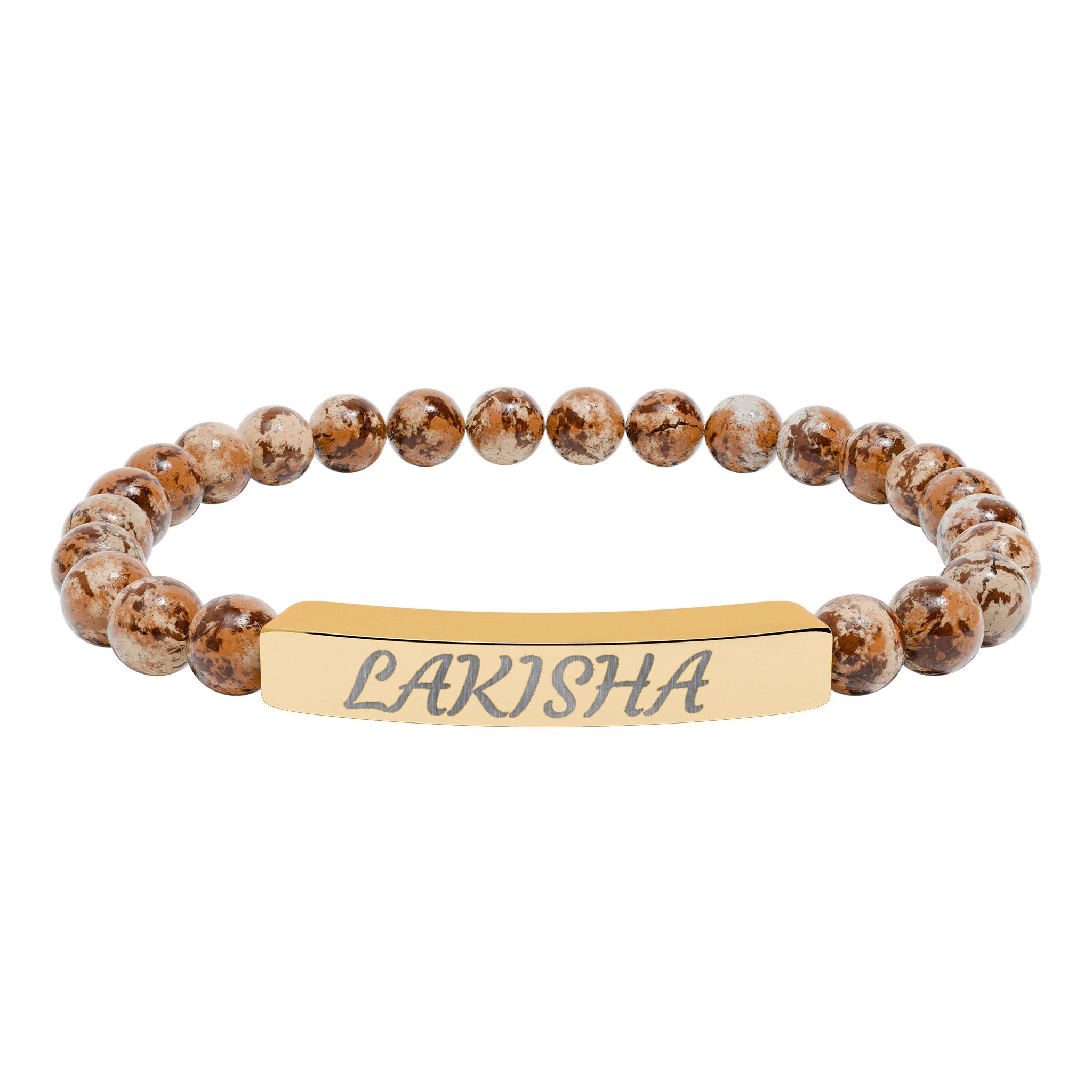 Engraved Natural Stone Stretch Bracelet — Personalized Name Bar